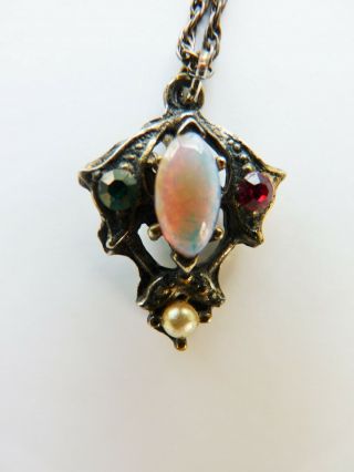 Antique Vintage Art Deco Sterling Silver Australian Fire Opal Pendant Necklace