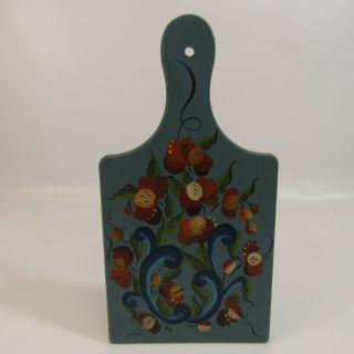 Vintage Hand Painted Rosemaling Cutting Bread Board Wooden Blue 1982 Kitchen