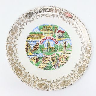 Colorado Souvenir Plate White Gold Collectible State Plate Decorative Kitchen