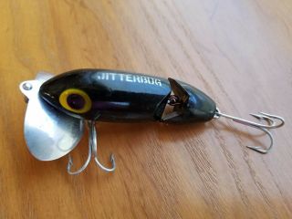 Vintage Fishing Lure Fred Arbogast Jointed Jitterbug Black W/ Yellow Eyes 2 - 3/8 "