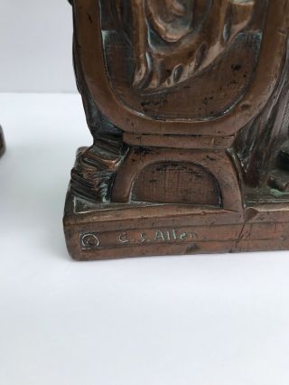 OLD MAN Writing BOOKENDS - BOOK ENDS - ARMOR BRONZE CO - MARKED CS ALLEN 8