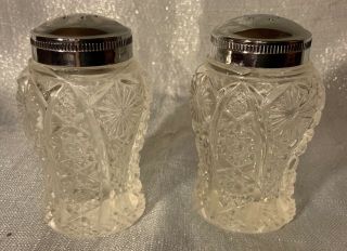 Vtg Salt Pepper Shaker Set Imperial Glass Daisy Button Ptn Crystal Clear Glass