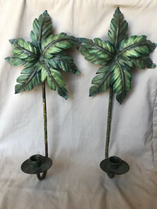 Home Interior Set Of 2 Palm Tree Metal Wall Sconces Candle Holders