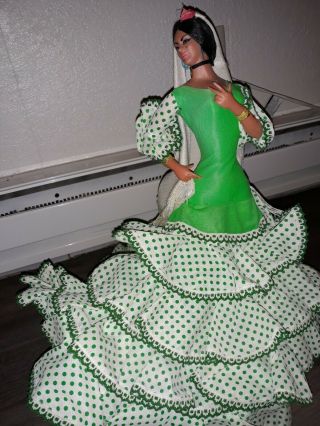 Vintage Marin Spanish Chiclana Flamenco Dancer Doll 19 " Large Green And White