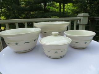 3 Mixing Bowls Butter Tub Longaberger Woven Traditions Heritage Green Dinnerware