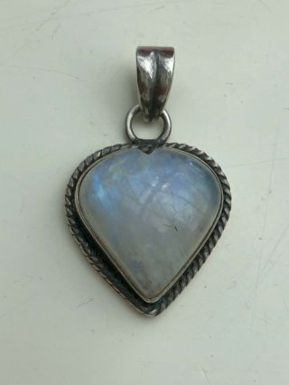 Antique Vintage Silver 925 Moonstone Heart Pendant Fine Jewellery Gift
