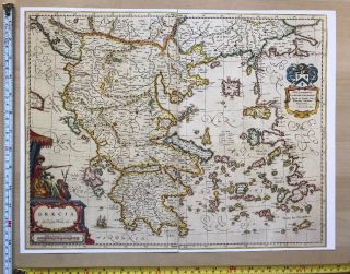 Historic Antique Vintage Colour Blaeu Map Of Greece 1600 