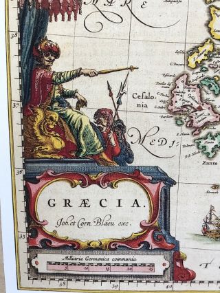 Historic Antique vintage Colour Blaeu Map of Greece 1600 ' s: REPRINT 2
