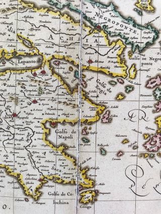 Historic Antique vintage Colour Blaeu Map of Greece 1600 ' s: REPRINT 5