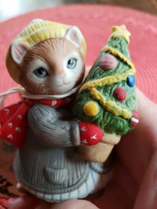 Nwt 1985 Schmid Kitty Cucumber Ginger Christmas Tree Cat Porcelain Figurine