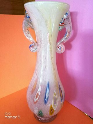 SOMMERSO ART NOUVEAU GLASS ANTIQUE TWO HANDLES HEAVY VASE c1900 ITALY 3