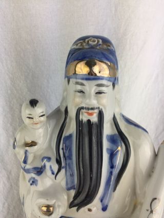 Vintage Blue And White Chinese Wise Man Statue Good Luck Figure Ornament 2