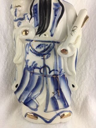 Vintage Blue And White Chinese Wise Man Statue Good Luck Figure Ornament 5