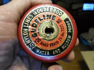 Vintage Wood Spool Gudeline Full Spool Of Braided Fishing Line