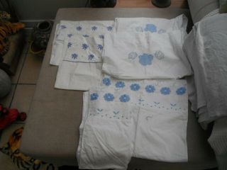 3 Pairs Of Antique Embroidery Pillowcases White Cototn With Embroidery Detail
