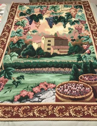 Tapestry Vintage Large Wall Hanging Grapes Winery Vineyard 55”x39” Quality