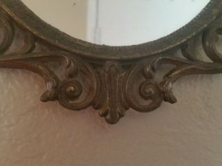Vintage Oval Wall Mirror ornate metal brass Made in Italy 2