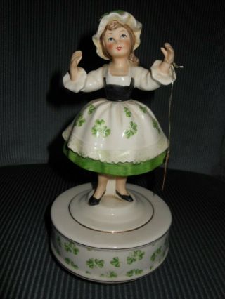 Schmid Music Box,  When Irish Eyes Are Smiling,  Porcelain Girl Figurine,  Shamrock