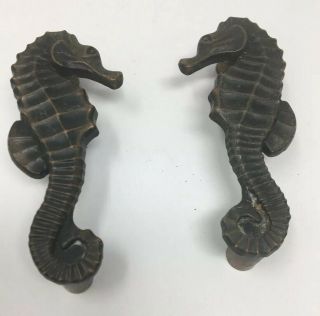 Set Of 2 Vintage Metal Seahorses Cabinet / Drawer Pulls Handles