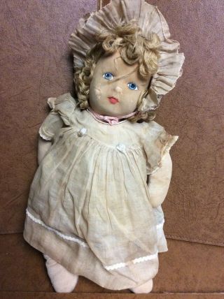 Vintage Antique Rag Cloth Doll Lenci Type Face 1920s/30s 17” H