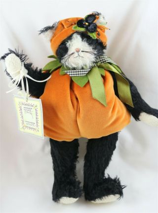 Bunnies By The Bay 1998 " Itsy Bitsy " Black Mohair Cat In A Pumpkin 198/400 12 "