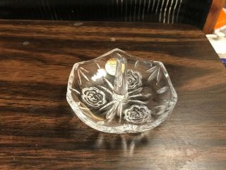 Vintage Glass Crystal Rose Cut Ring Holder 24 Lead Crystal Made In Germany