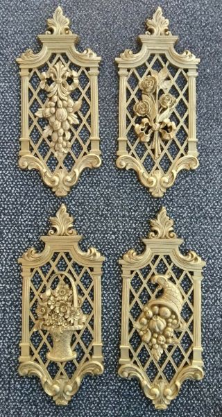 Set Of 4 Vintage 1971 Plastic Molded Gold Wall Art Hangings By Dart