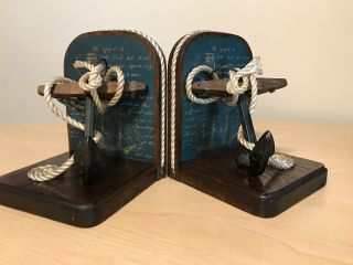 Vintage Nautical Anchor Rope Knot Bookends Wood Metal Riging Belle Paule