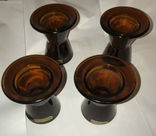 4 Mid Century Dansk Amber Glass 4.  25 " H Candle Votive Holders Ihq Denmark Designs