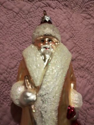 91 - 112 - 2 Christopher Radko Santa in Winter White Blown Glass Christmas Ornament 2