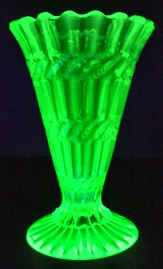 An Antique Henry Greener Vaseline / Uranium Glass Vase - Glows In Uvblack Light