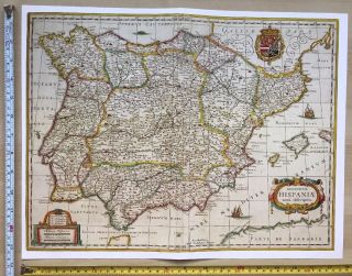 Historic Antique Old Vintage Blaeu Map Of Spain And Portugal 1631 1600 