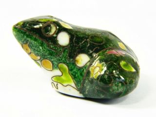 Vintage Dark Green Chinese Cloisonne Copper Enamel Animal Frog Figurine,  Floral