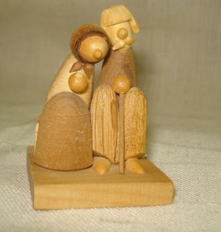 Vtg B Borowik & S Byliniak Carved Wood Man & Woman On Bench Poland Mini Figures
