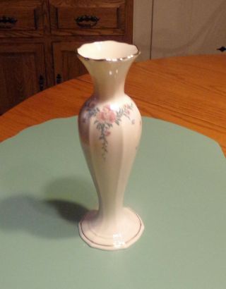 Lenox China Petite Rose Bud Vase Ivory Floral Design Gold Rim 8 " Tall