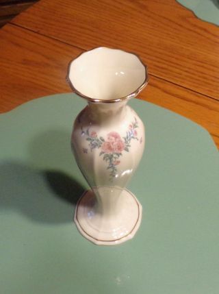 Lenox China Petite Rose Bud Vase Ivory Floral Design Gold Rim 8 
