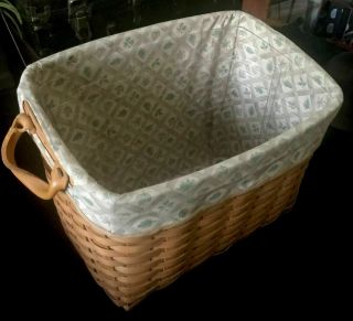Longaberger 2001 Basket Wash Day W Green Leaf Pattern Fabric Liner,  Protector