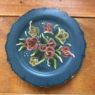 Vintage Small Blue Painted Rosemaling Scalloped Wood Plate By Sandy Brenerman –
