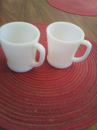 Vintage Fire King Oven Ware White Milk Glass Coffee Mugs Cups D Handle