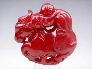 Old Nephrite Jade Carved Pendant Sculpture Baby Boy Riding Horse 06141902