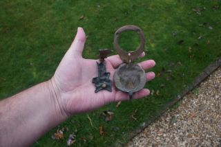 2 Vintage Metal Door Knockers Lion Head & Pixie Small Salvaged Knockers 4