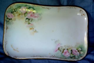 Antique T&v Limoges France Porcelain Floral Roses Dresser Vanity Tray