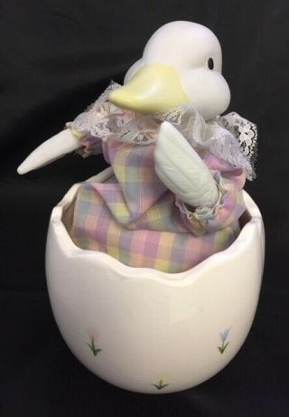 Ceramic Duck Goose In Egg Wind - Up Musical 7 " Figure Movement The Easter Parade