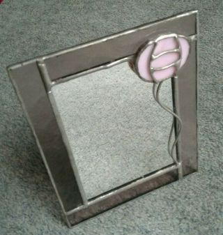 Vintage Small Charles Renni Macintosh Style Glasgow Rose Stained Glass Mirror