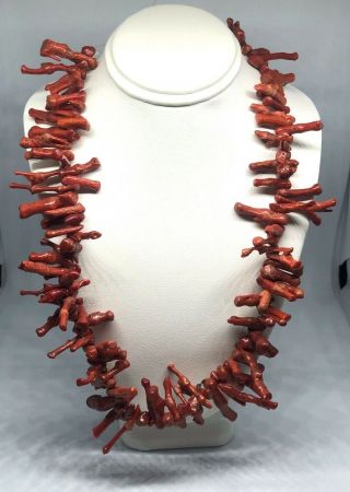 Natural Red Coral Loose Gemstone Beads Necklace Handmade Antiques Vintage Chip