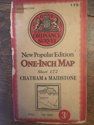 Vintage Cloth Ordnance Survey Map 1940 Ashford Kent Chatham Maidstone