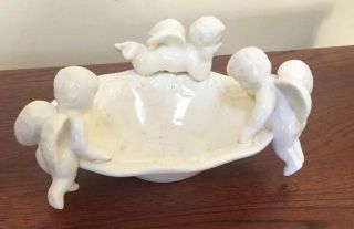 Vintage Cherub Angels Figurine Soap Dish White Porcelain