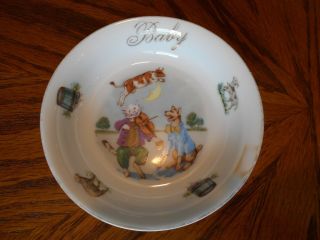 Antique Vintage Porcelain Baby Cow Jumps Over The Moon Baby Food Bowl