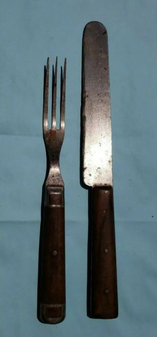 Vintage Antique Civil War Era 3 Pronged Fork And Knife Utensils