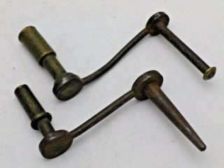 2 Antique Steel & Brass Long Case Grandfather Clock Winding Keys